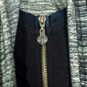 Pink Lotus Cardigan Shirt Sweater Shacket Zip up heart Charm Black/ White Small